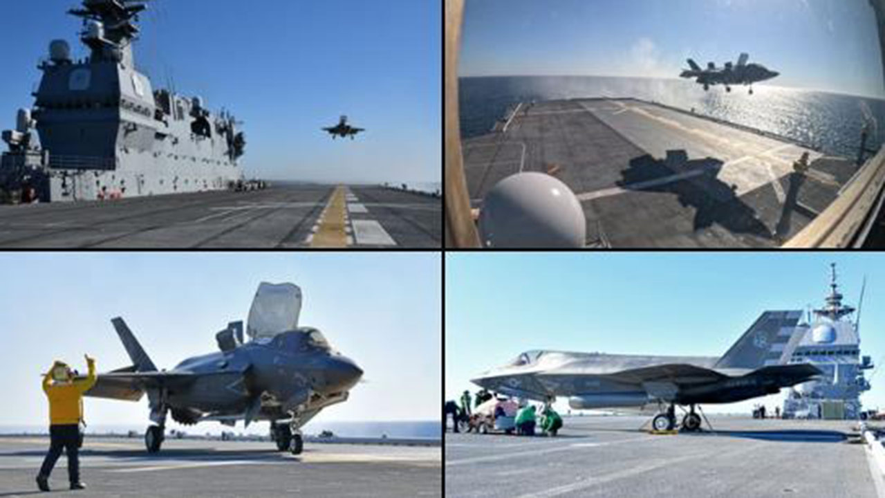 일본 항공모함화 추진 호위함 '가가', F-35B 첫 착륙 시험