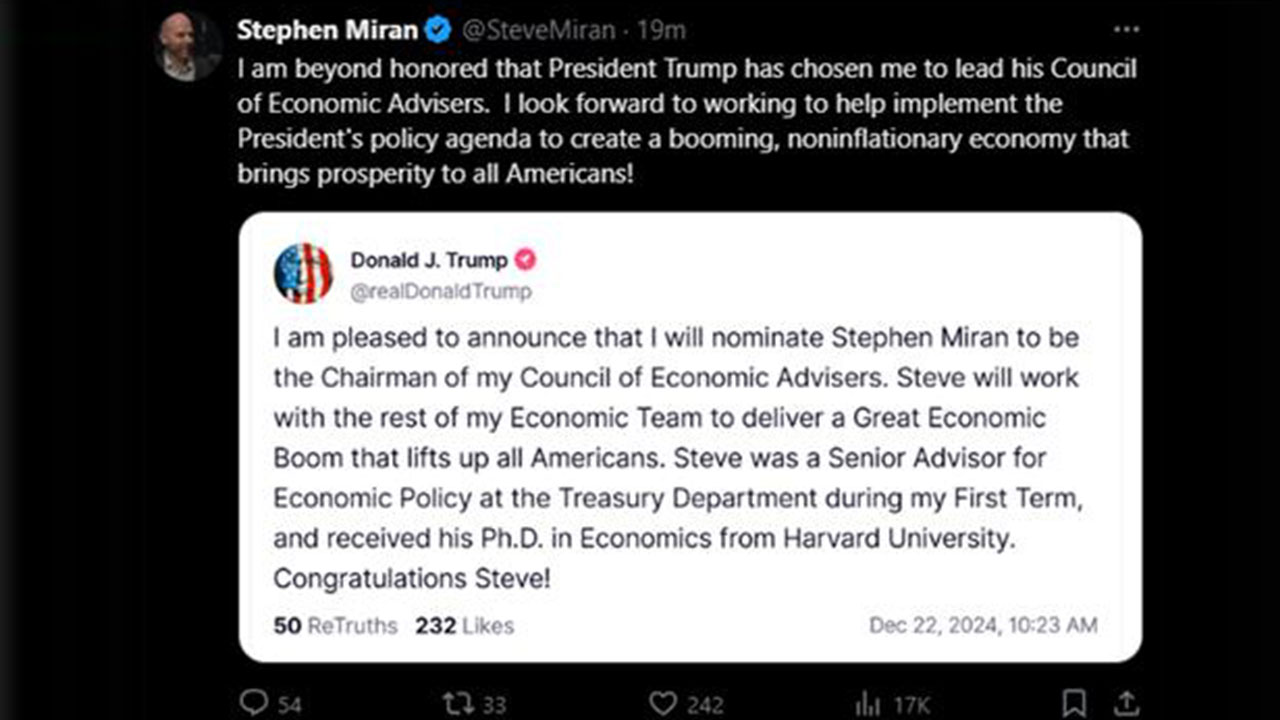 트럼프, 경제자문위원장에 집권 1기 재무부 경제정책고문 지명