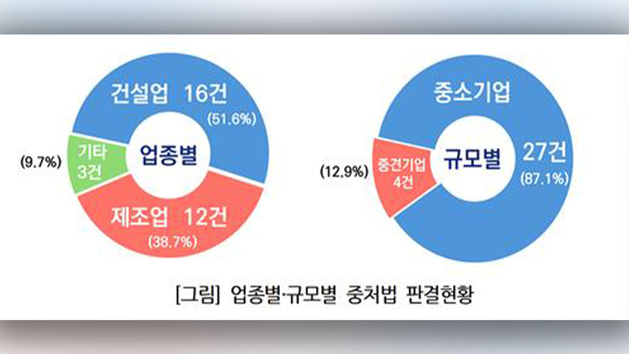 "중대재해법 시행 3년간 판결 31건‥중기 87%·건설업 52%"