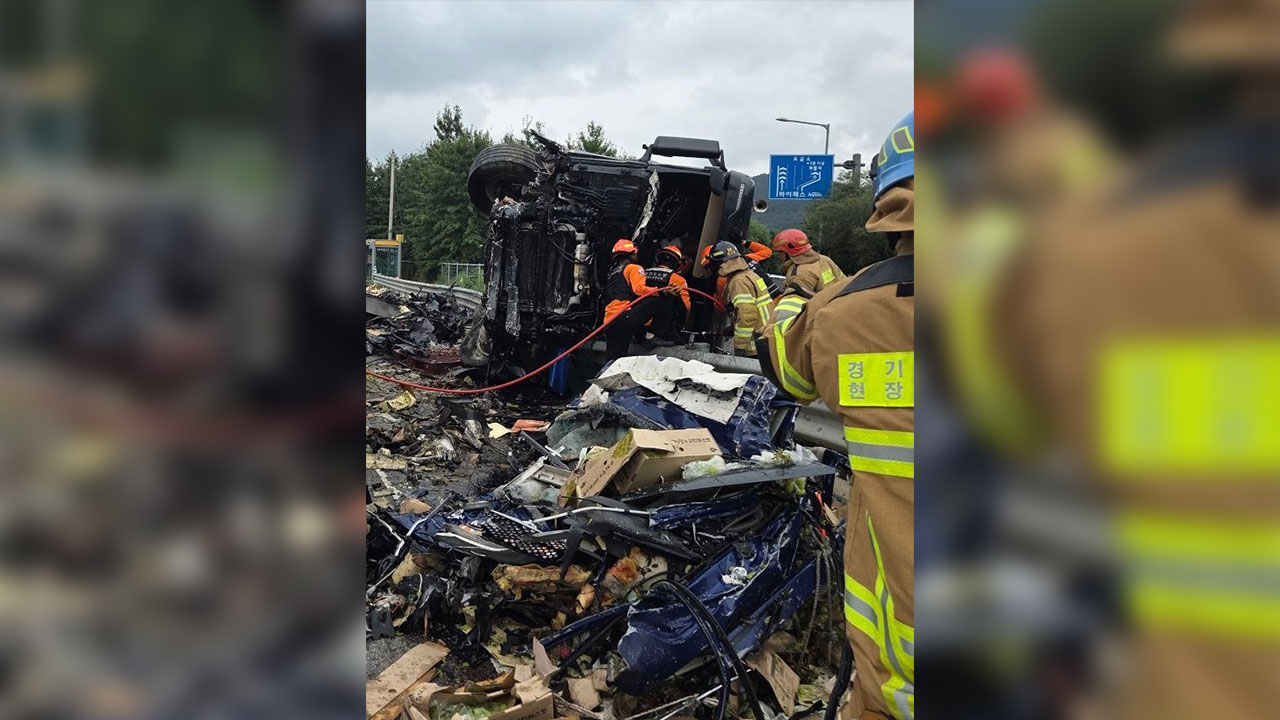 여주 국도서 덤프트럭이 중앙분리대 넘어 차량 3대 충돌‥1명 사망