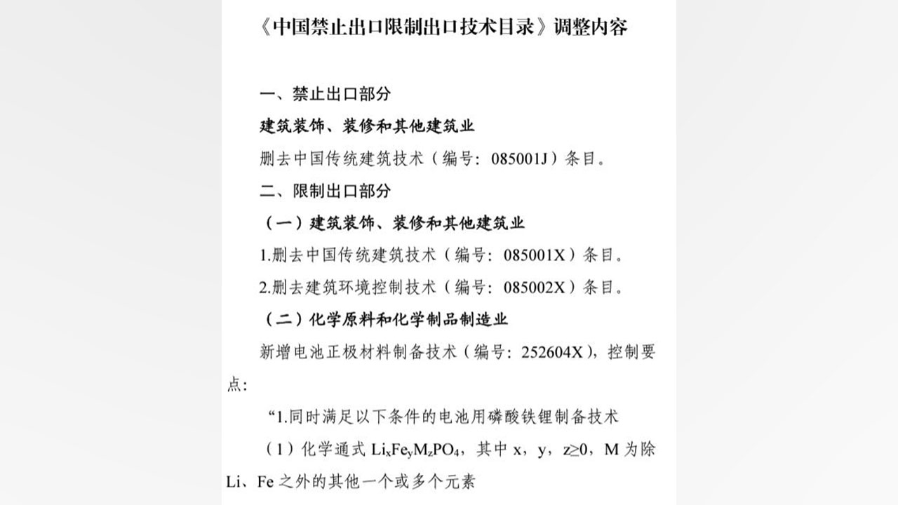 중국, 배터리 부품 제조·희소금속 처리 기술 수출통제 추진