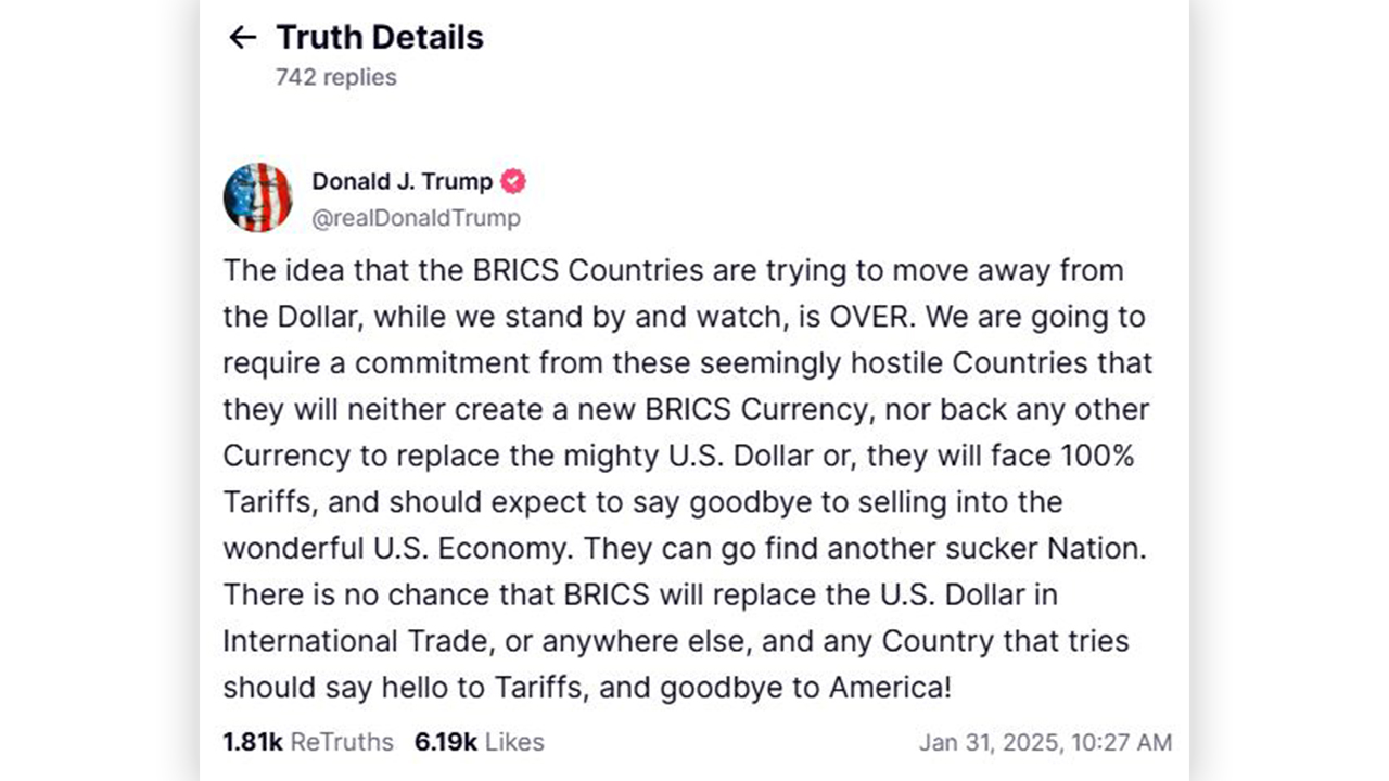 트럼프 "달러화 대체 시도하면 100% 관세"‥브릭스에 경고