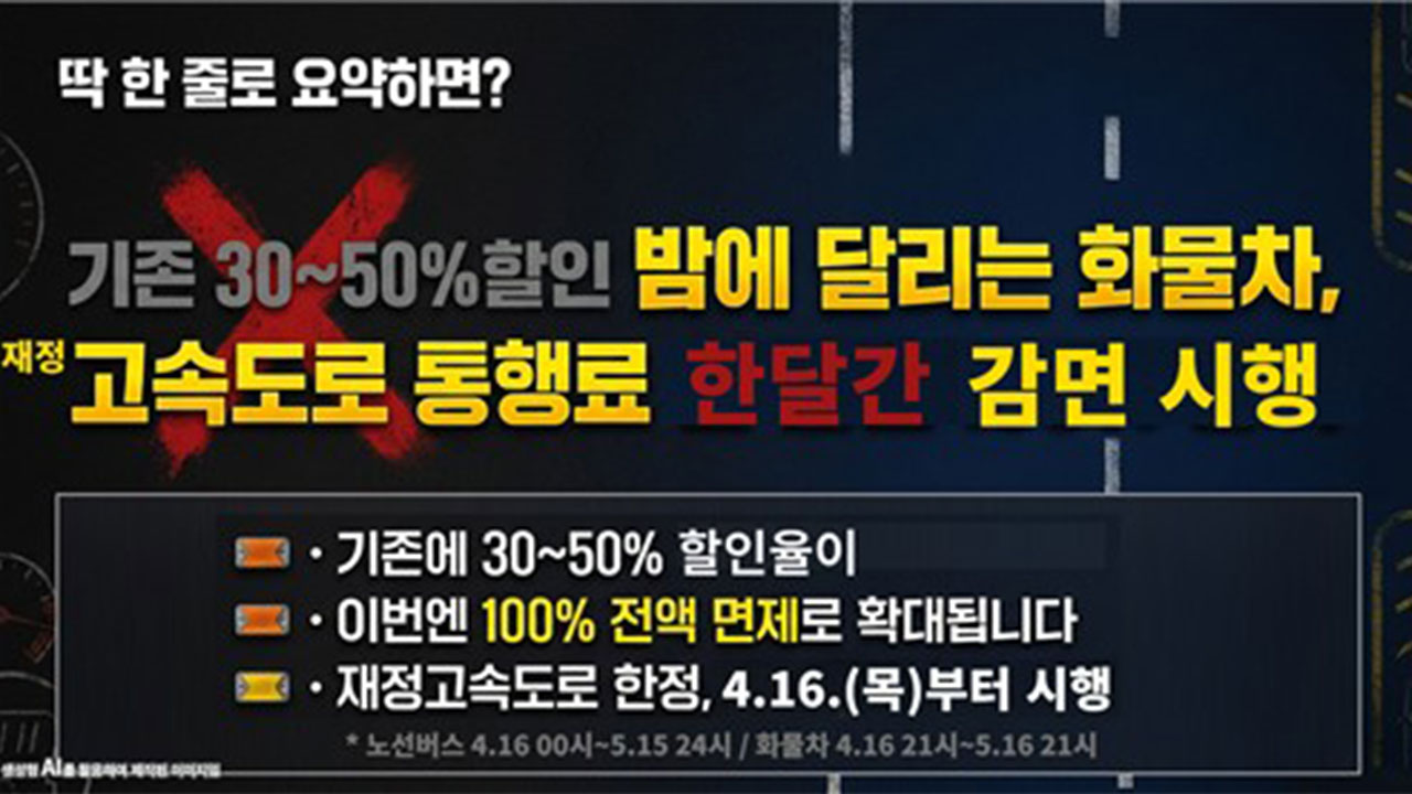 노선버스심야 화물차 한 달간 고속도로 통행료 면제