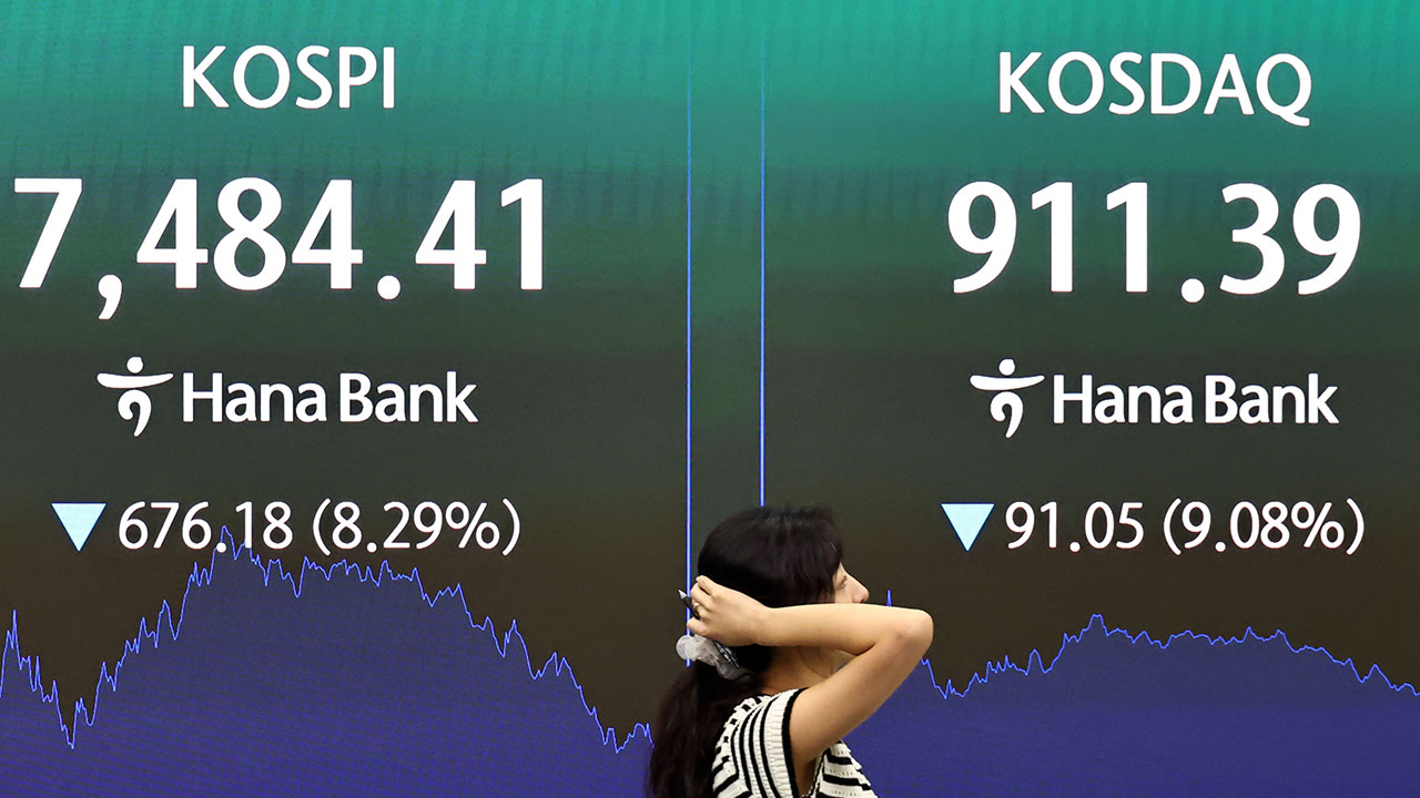 코스피 8.29% 급락 7,500선 아래로‥구두개입 이후 환율 1,535원까지 하락