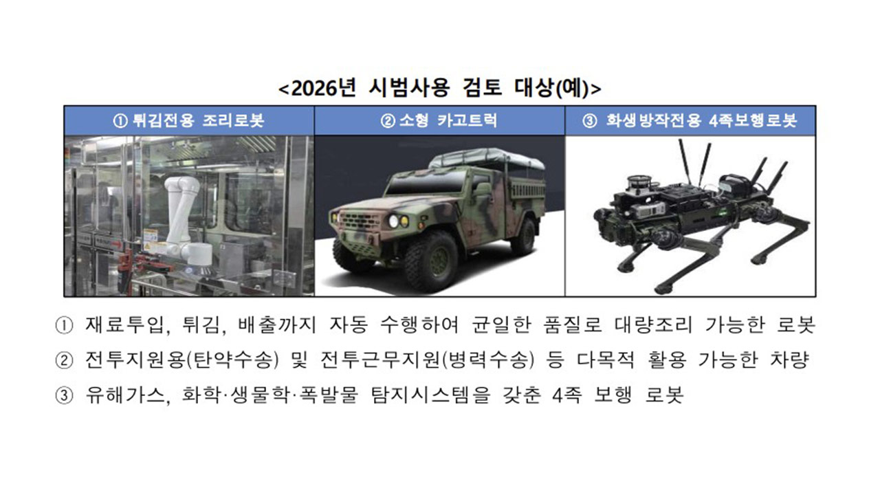 화생방 4족로봇부터 튀김 조리로봇까지‥군 시범사용 설명회