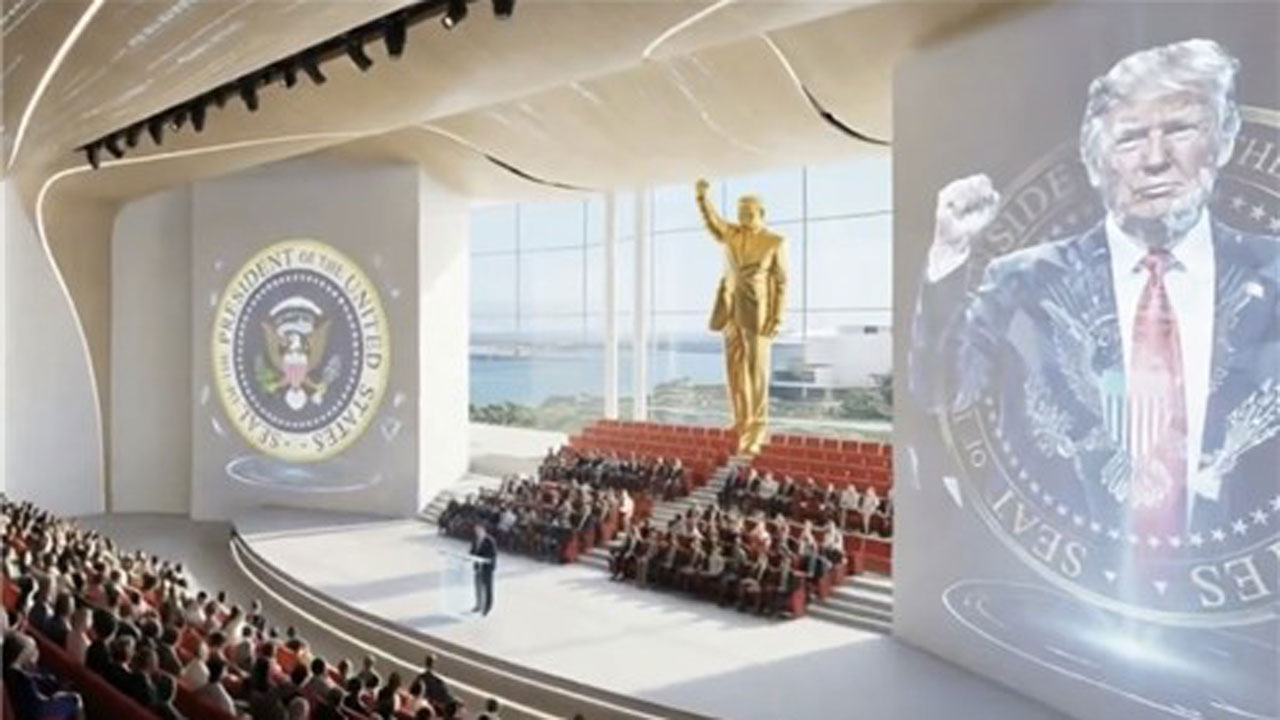 트럼프 기념관 47층 초고층 빌딩으로‥대형 황금빛 동상도