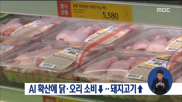 AI 확산으로 닭오리 소비 급감 돼지고기 급증