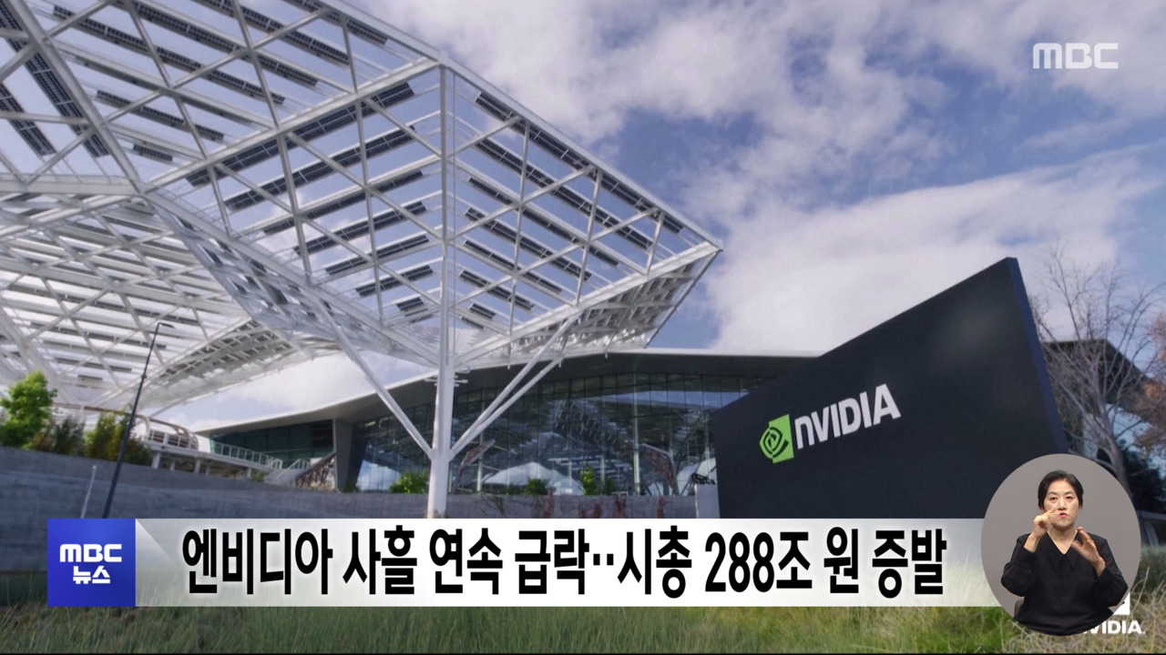 엔비디아 사흘 연속 급락‥시총 288조 원 증발