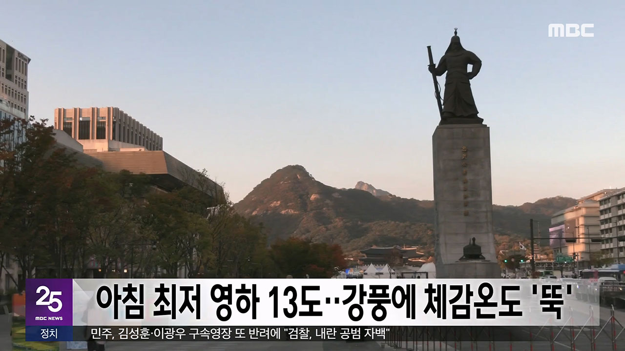 아침 최저 영하 13도강풍에 체감온도 뚝