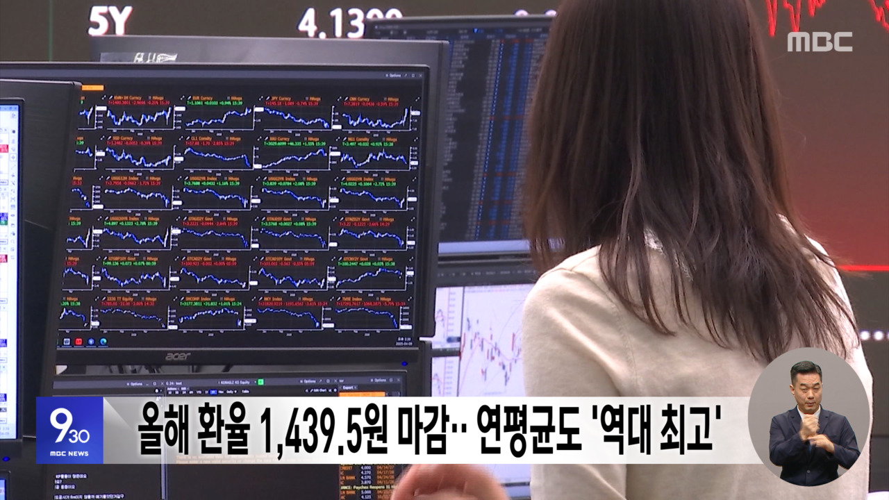 올해 환율 14395원 마감연평균도 역대 최고