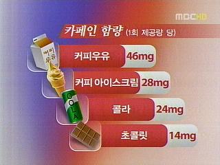 "초콜릿콜라커피우유 카페인 주의"