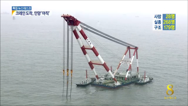 대형 크레인 속속 도착인양작업은 미정