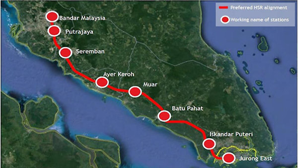 싱가포르말레이 다리로 연결한다고속철도 건설 협정 