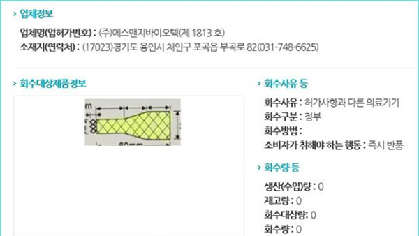 식약처 국내 1위 인조혈관스텐트 업체 제품 판매중지 조치 