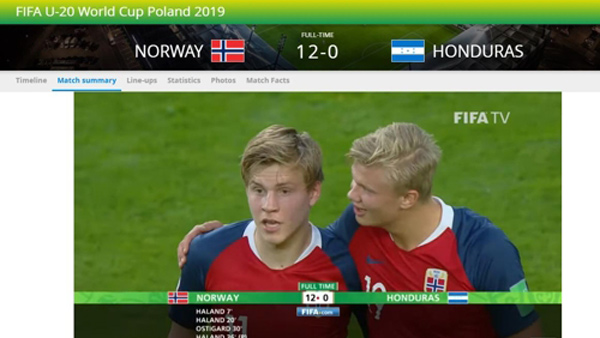 U20월드컵 노르웨이 온두라스에 12대 0 대승홀란드 혼자 9골