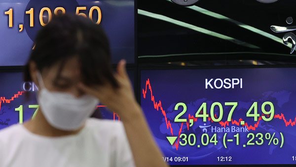 코스피 랠리 10일만에 멈춰…외인 매도에 1.23% 하락
