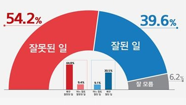 공수처법 처리 '잘못됐다' 54.2%, '잘됐다' 39.6%