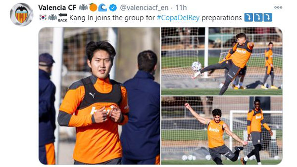 발렌시아 이강인, 코로나19 딛고 팀 훈련 복귀