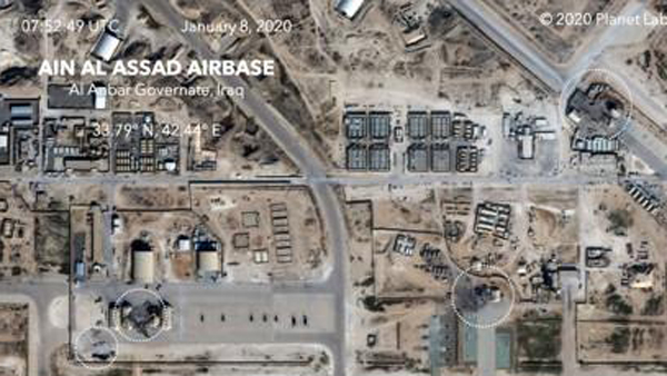 미사일 피격 이라크 미군기지 위성사진 공개, 사상자 없이 건물 피해