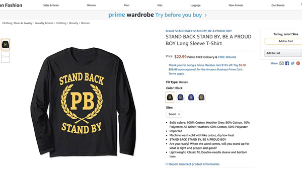 아마존, 트럼프 두둔논란 '프라우드 보이즈' 관련 제품 퇴출