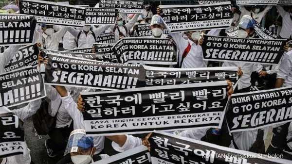 "한국 보내주세요"‥코로나로 한국 취업 대기, 인도네시아인 시위