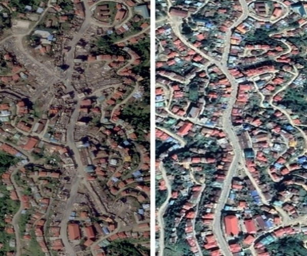 [World Now] 포격·방화에 파괴된 미얀마 소도시‥1년 전 위성사진과 딴판