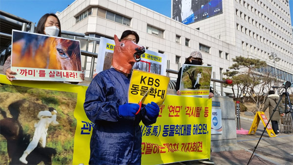 "'낙마 장면' 동물학대, KBS서 관행적 반복"‥동물권단체 규탄 회견
