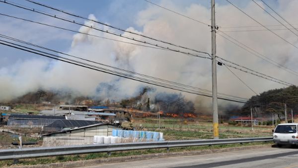 충남 서산 야산서 산불‥"강풍에 확산 중, 2단계 발령"