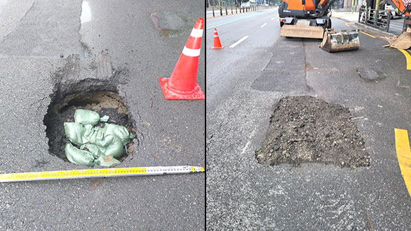 노량진서 도로파임에 통근버스 바퀴 빠져‥다친 사람 없어