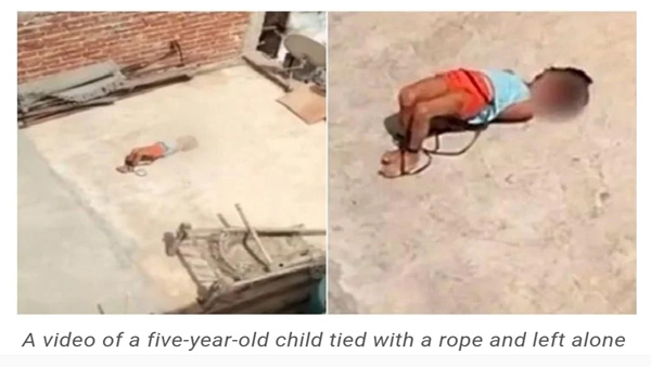 [World Now_영상] "숙제 안 해서" 43도 폭염 속 손발 묶인 5살 인도 소녀