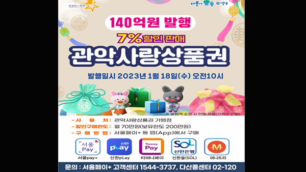 서울시, 3천억원 규모 서울사랑상품권 7% 할인 판매