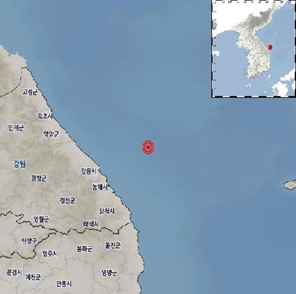 강원 동해시 부근 해역서 규모 3.1 지진 "피해 없을 듯"