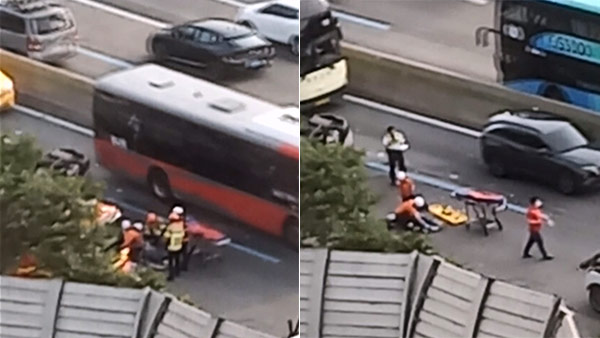 경부고속도로 죽전휴게소 인근서 승용차가 버스 들이박아‥4명 부상