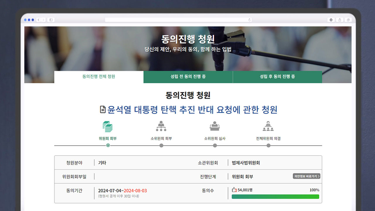 윤석열 탄핵 반대 청원도 5만 명 돌파‥정청래 "8월 중 청문회 열자"