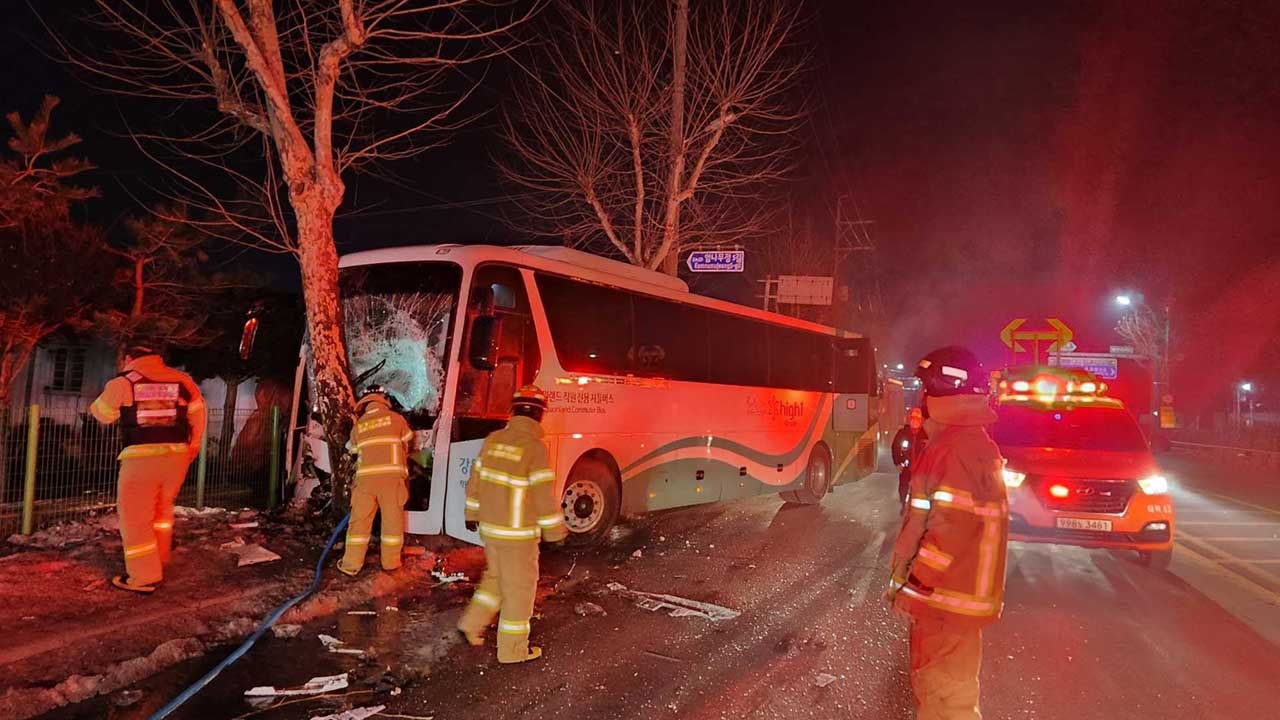 강원 태백서 통근용 셔틀버스가 가로수 들이받아‥5명 부상