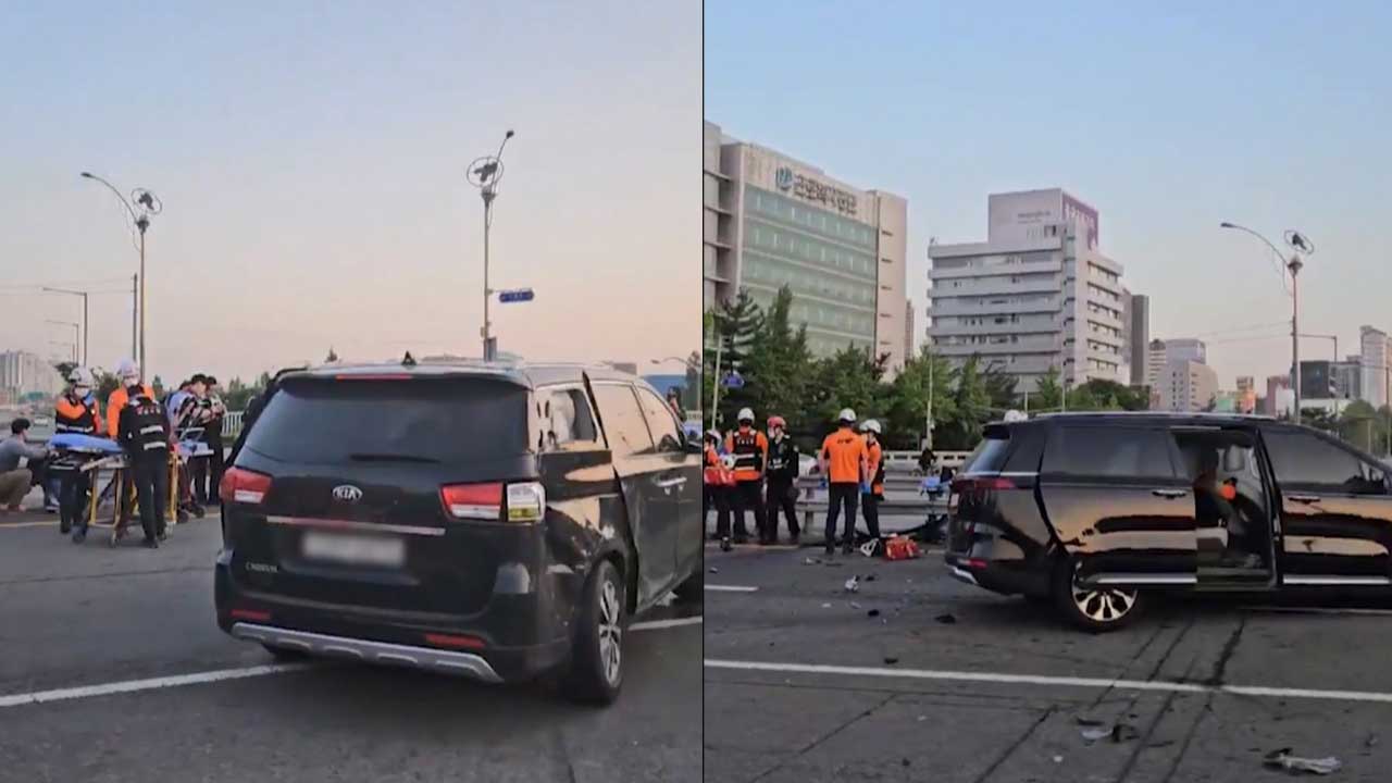 서울 여의도동 서울교에서 차량 3대 '쾅'‥4명 경상