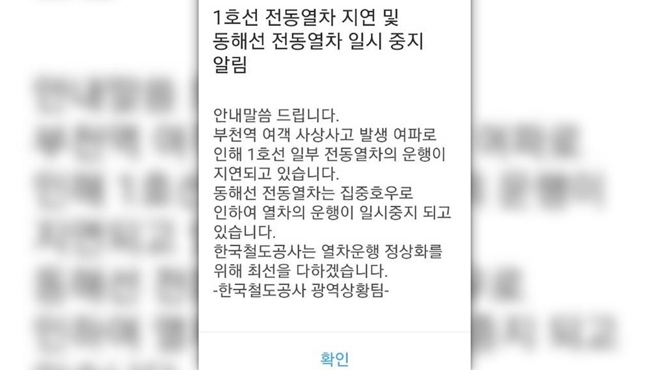 수도권 지하철 1호선 부천역서 남성이 선로 무단침입‥후속열차 지연