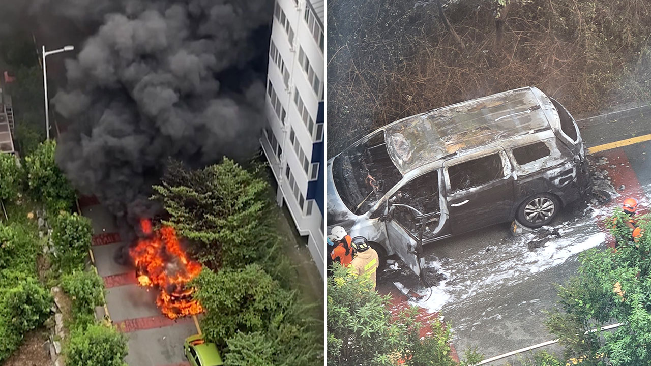 부산 수영구 아파트 단지 승합차에서 불‥다친 사람 없어