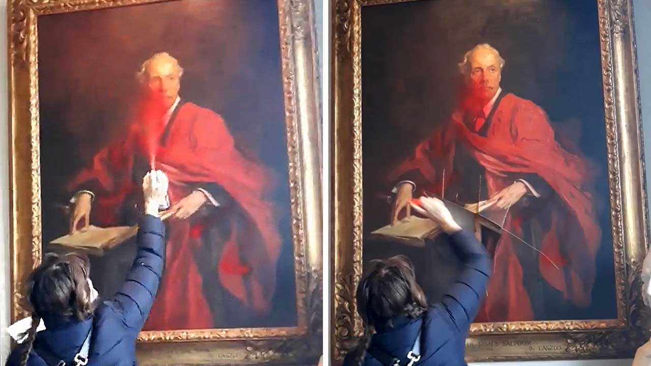 '팔레스타인에 유대국 수립 약속' 영국 정치인 초상화 봉변