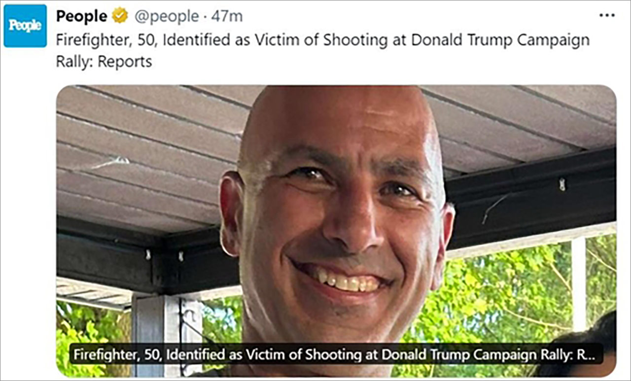 '트럼프 총격' 희생자는 전직 소방관 "아내·딸 위해 몸 던져"