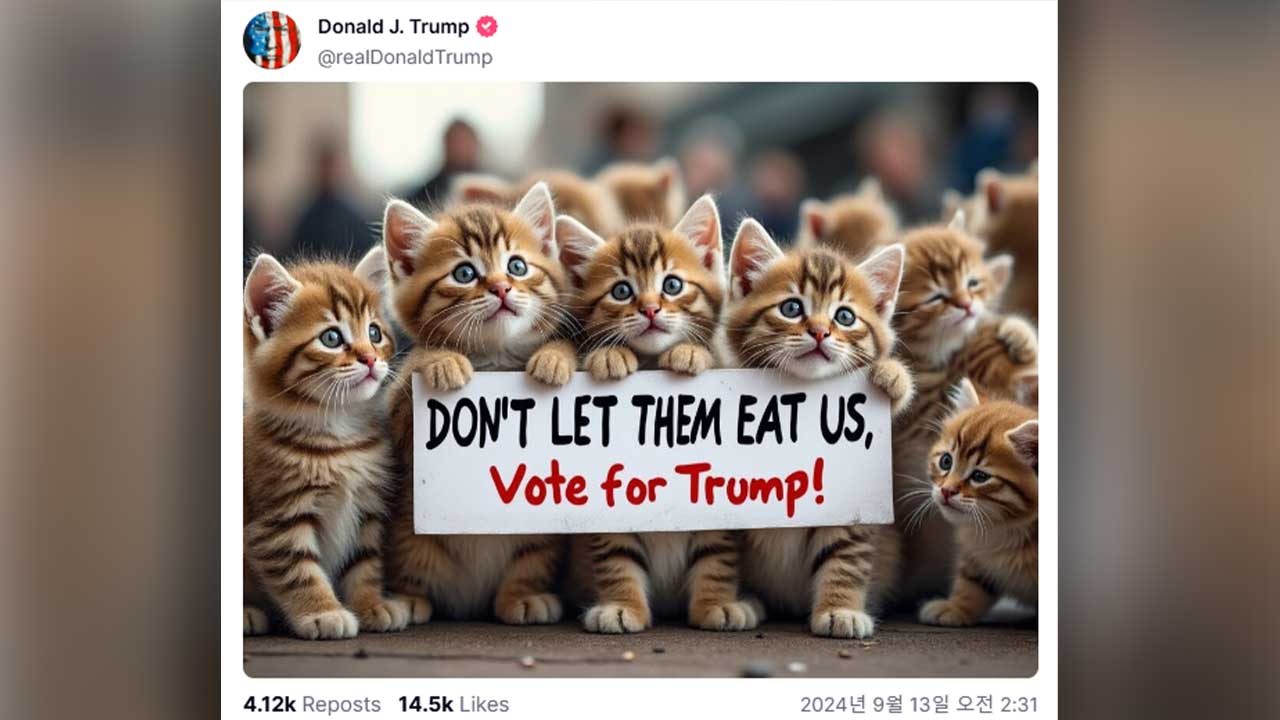 트럼프 "이민자들 고양이 먹어" 허위주장 유포 계속‥백악관 "험오 발언 멈춰라"