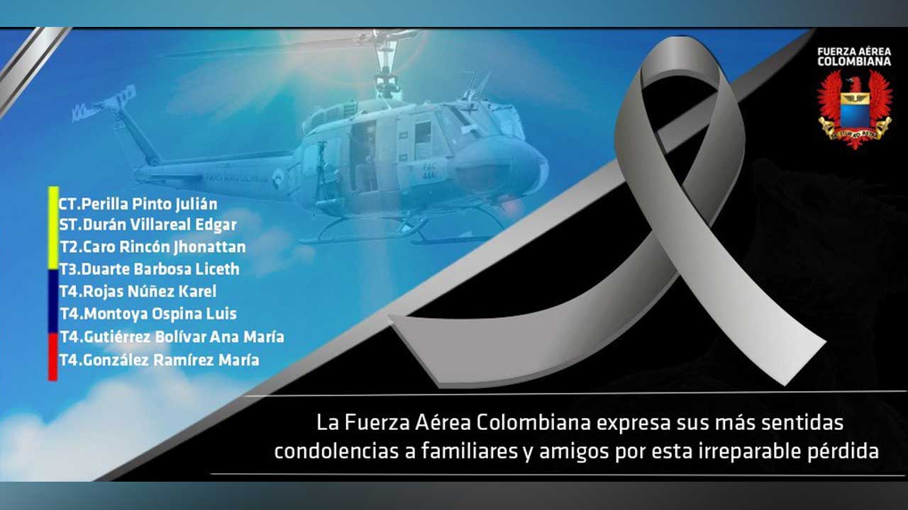 콜롬비아서 군용헬기 추락‥탑승자 8명 전원 사망