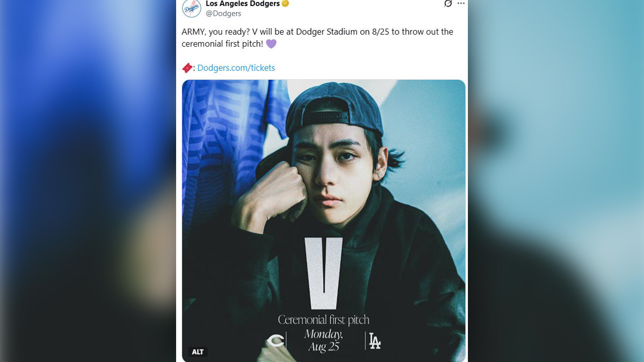 BTS 뷔, 25일 LA 다저스 홈경기서 시구‥예매 사이트 한때 '먹통'