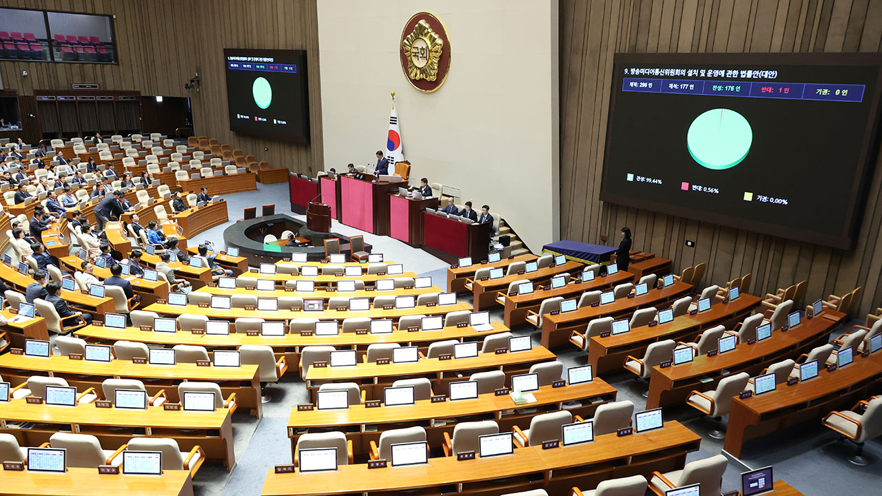 [속보] 국회, '방송미디어통신위 신설·이진숙 위원장 면직' 법안 통과
