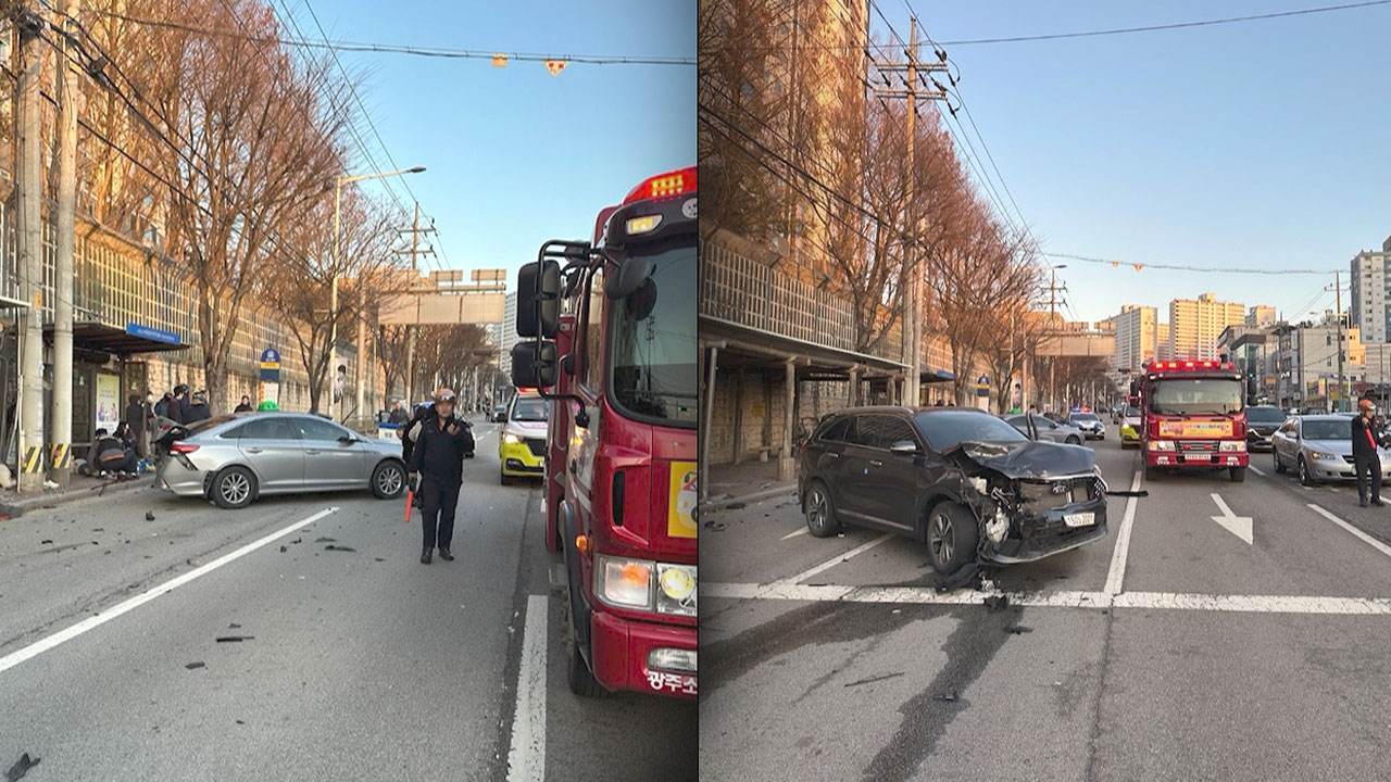 광주서 SUV에 받힌 택시 정류장 덮쳐‥4명 부상