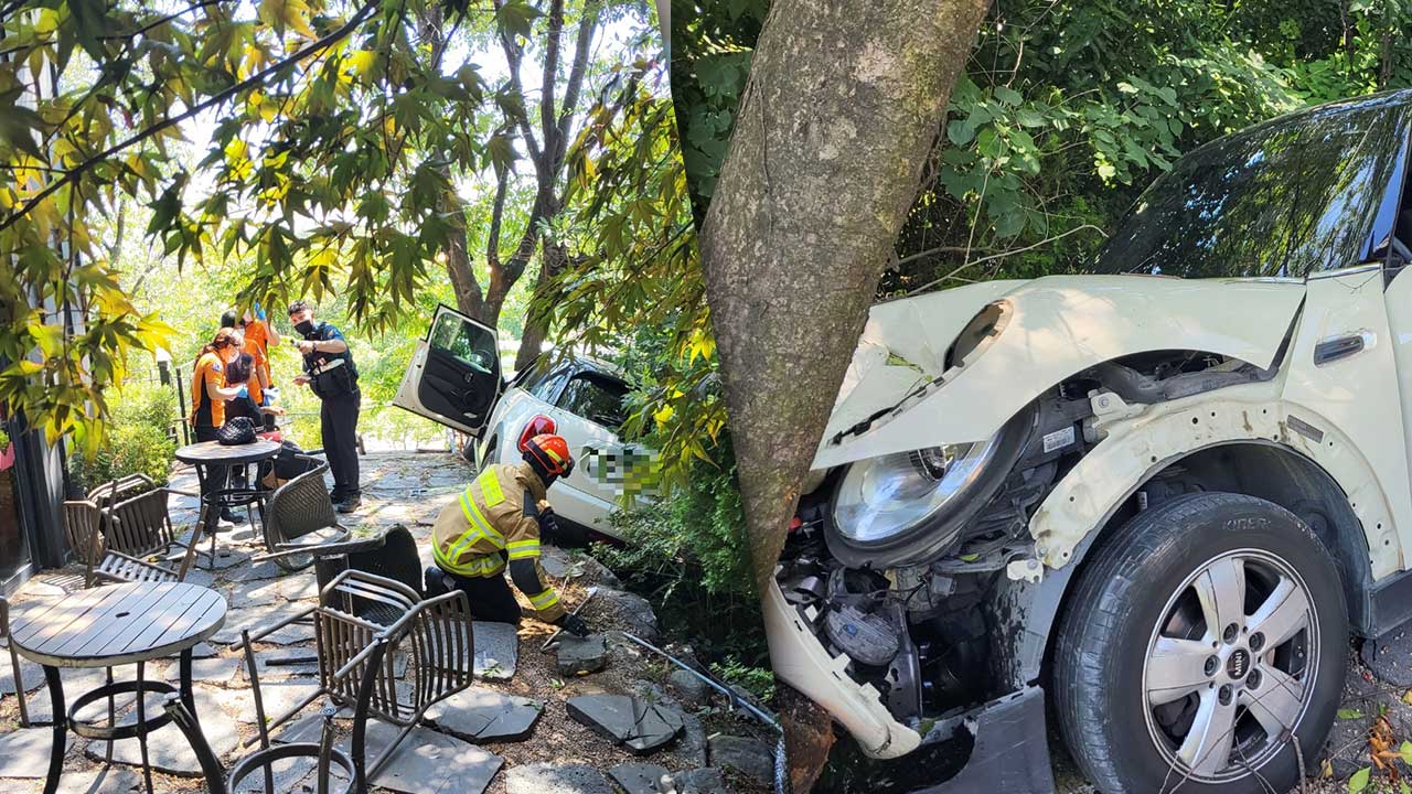 카페 앞 야외 테이블로 차량 돌진‥60대 운전자 부상