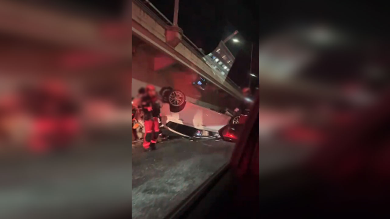 월드컵대교서 음주운전 차량 전복‥인명피해 없어