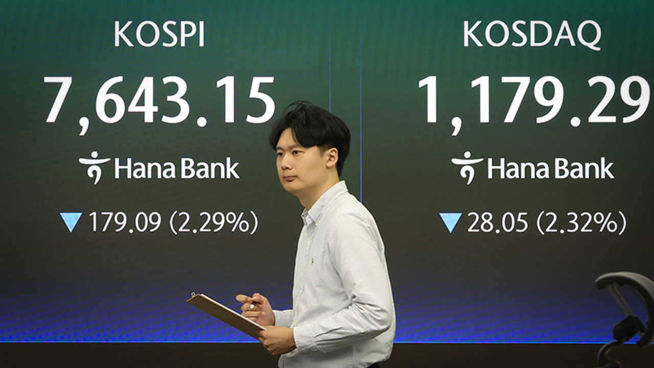 7,999 찍은 코스피 2.3% 하락 마감‥"숨고르기 조정"