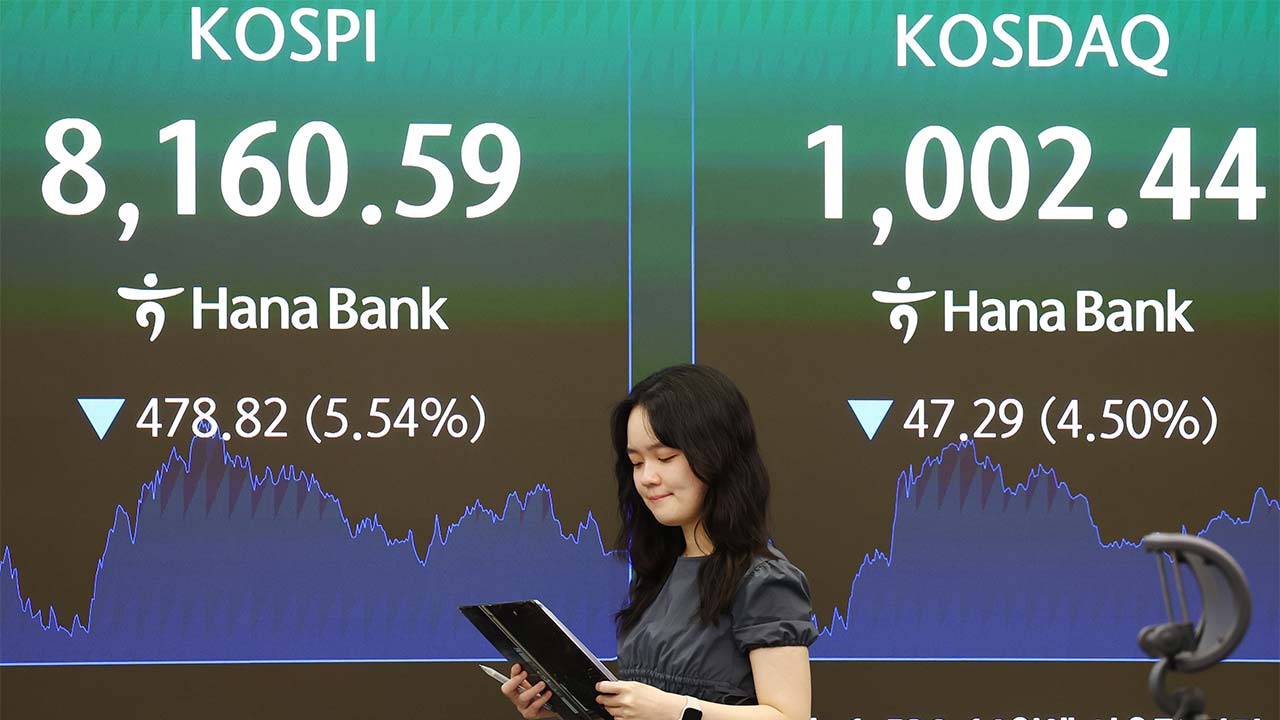 코스피 5%대 급락 "단기 조정 폭 커질 수도"‥환율 한때 1,549원까지 뛰어