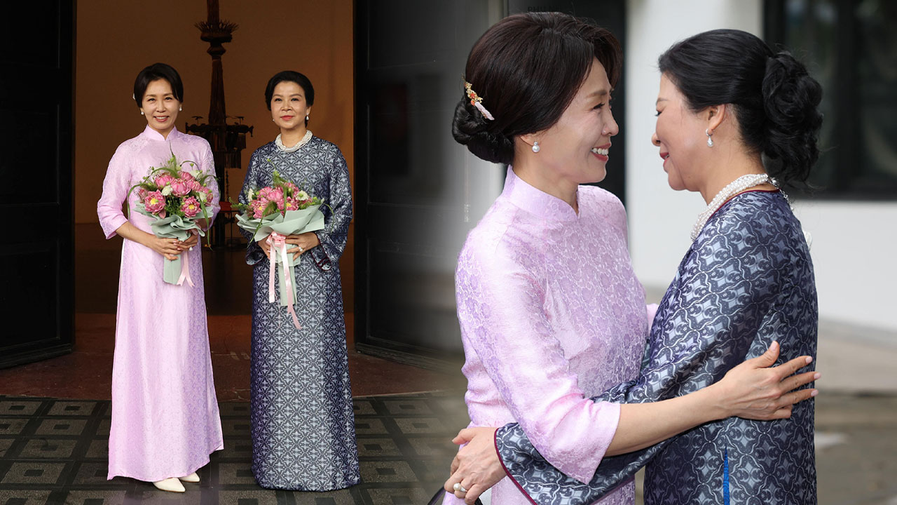 김혜경 여사, 선물 받은 아오자이 입고 베트남서 영부인 외교‥'케데헌' 갓 소개도